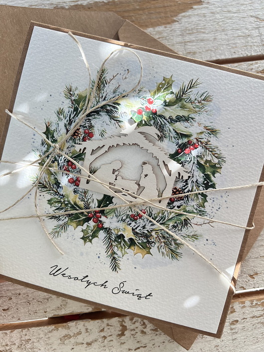 kartki świąteczne Kartka świąteczna ręcznie robiona na Boże Narodzenie - szopka