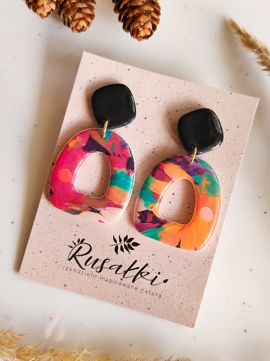 kolczyki z masy plastycznej Kolczyki artystyczne, duże lekkie kolczyki z gliny polimerowej, akcesoria boho