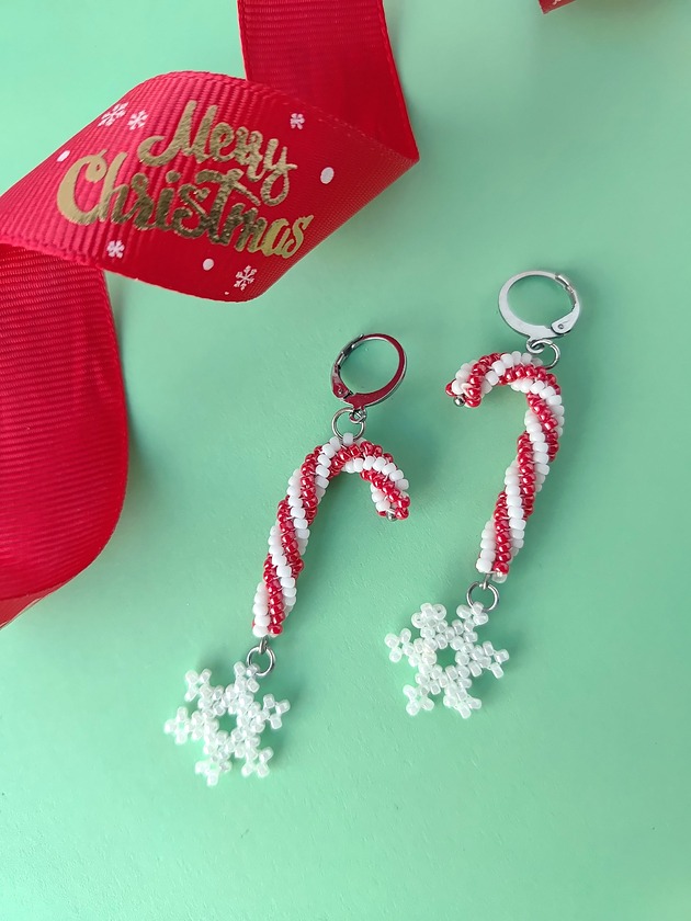 kolczyki szklane Zamówienie indiwidualne Kolczyki z koralików Świąteczne Laski