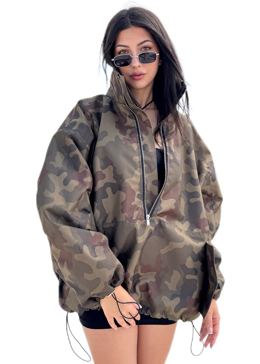 kurtki damskie Camo looseZip oversize jacket
