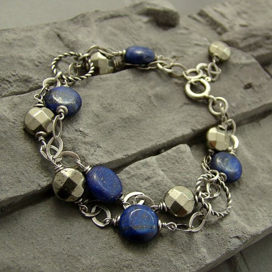 Lapis i piryt w duecie III - bransoletka RayOfArt