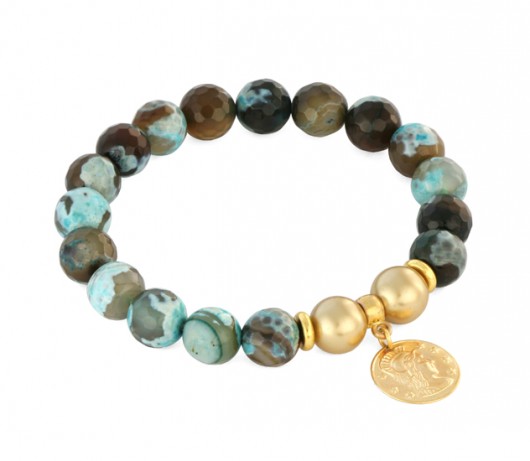 Brown & turquoise agate with coin. Lavoga
