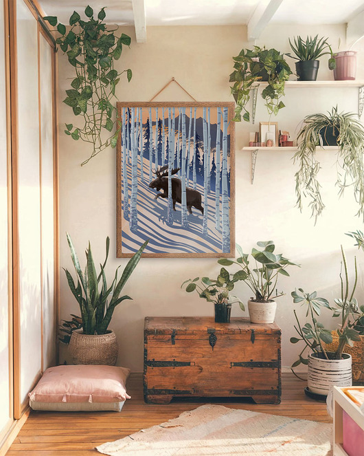 plakaty Plakat przyrodniczy Łoś na śniegu - Zimowy las