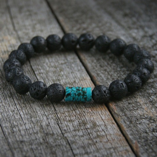 męska bransoletka :: black lava & turquoise kaktusia