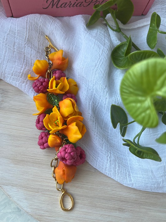 bransoletki - inne Bransoletka Owocowa. Malina i tulipany. Handmade
