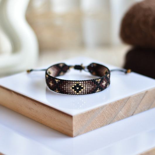 bransoletki na sznurku Tkana bransoletka - brown&black