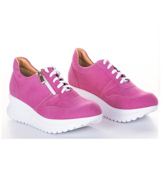 sneakersy damskie Sneakersy skórzane - sznurowane + suwak   (7070)