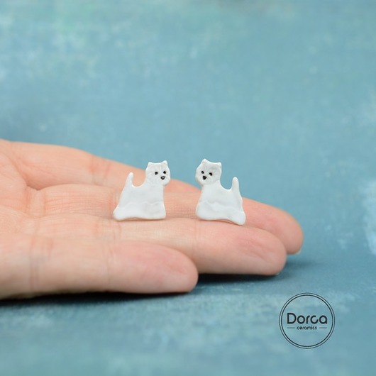 West westie mini pieski- ceramiczne kolczyki Dorca
