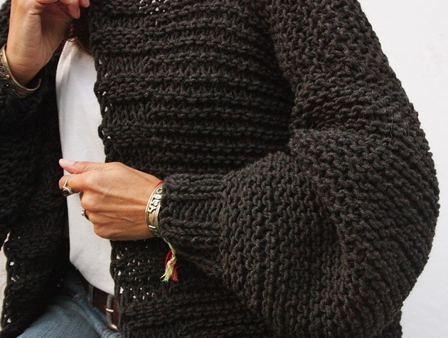 kardigany damskie Grafitowy kardigan oversized  merino bulky