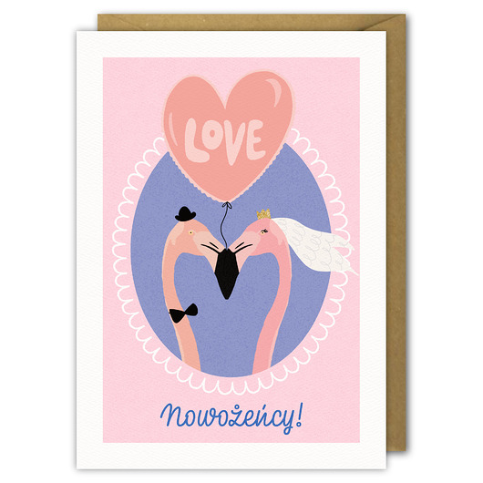 Kartka Ślubna,Nowożeńcy Flamingi ! PaperFlamingo