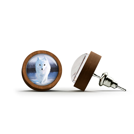 kolczyki drewniane Kolczyki drewniane - Biały lis - sztyfty