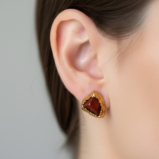 kolczyki pozłacane Kolczyki Sztyfty Jaspis Czerwony