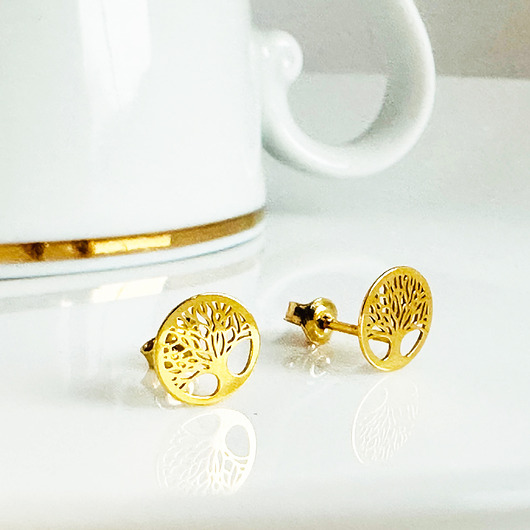 kolczyki pozłacane TREE OF LIFE- Kolczyki drzewko, mini sztyfty drzewa