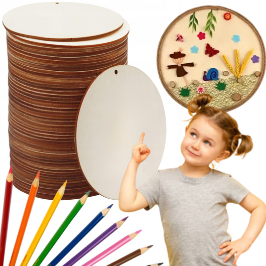 kartki scrapbooking KÓŁKO z Dziurką 1SZT 5cm 3mm Brelok Drewniana Zawieszka Medale dla Dzieci