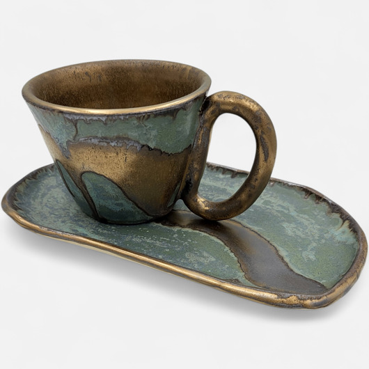 kubki Filiżanka z podstawkiem - złota wstążka