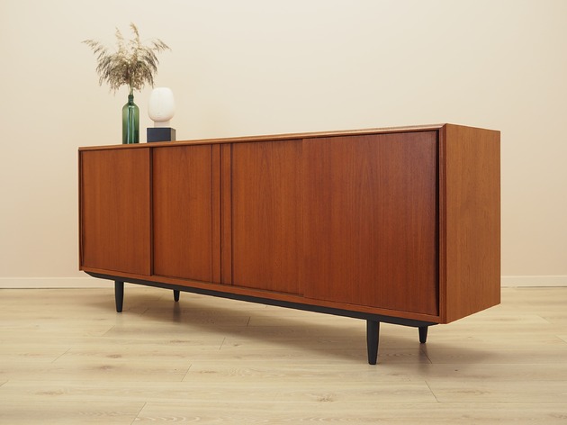 komody Sideboard tekowy z lat 60. z barkiem i drzwiami przesuwnymi