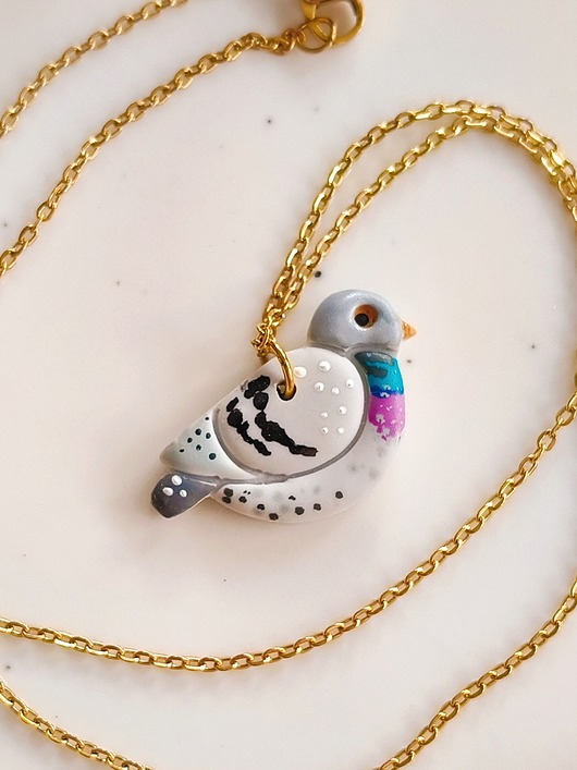 wisiory Naszyjnik z gołębiem, wisiorek z ptaszkiem, gołąb, dla ornitologa, boho