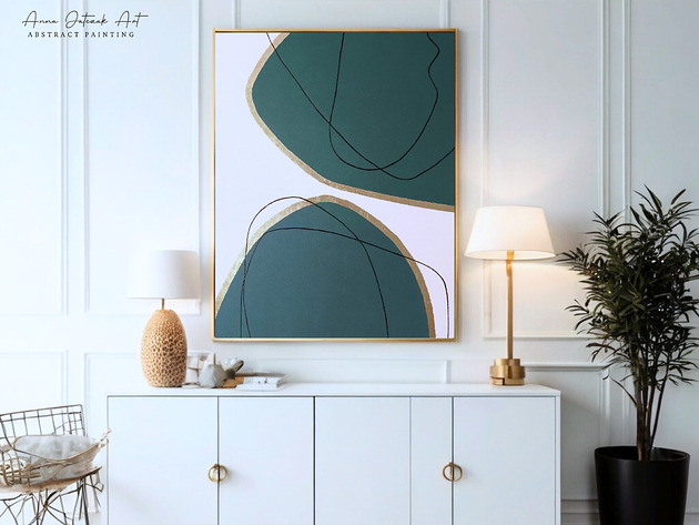 obrazy ZŁOTE KONTURY HARMONII Ręcznie malowany obraz ze złotem 70x100 cm