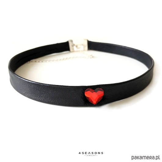czarna obroża choker naszyjnik ze skóry serce 4 Seasons Jewelry