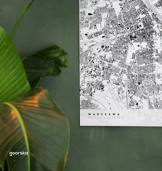 plakaty Warszawa - grafika z mapą miasta
