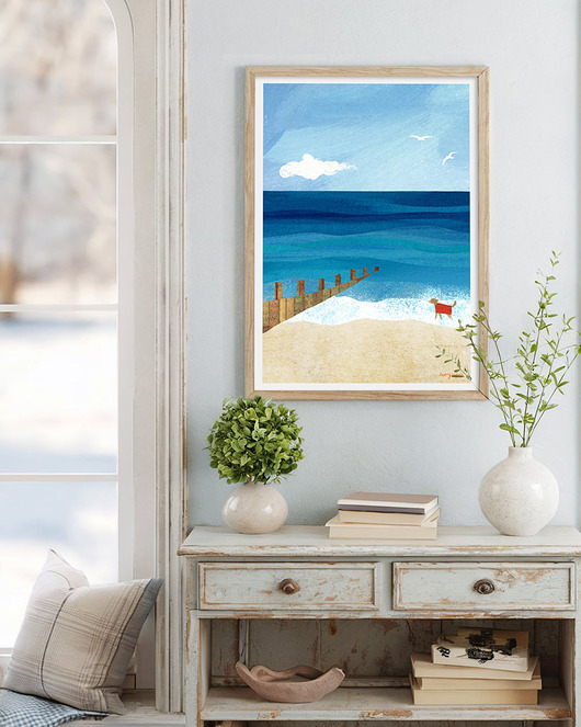 plakaty Plakat z psem - W morskich falach