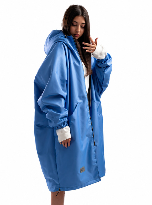 płaszcze damskie Ocieplany Płaszcz longline hoodie oversize baby blue