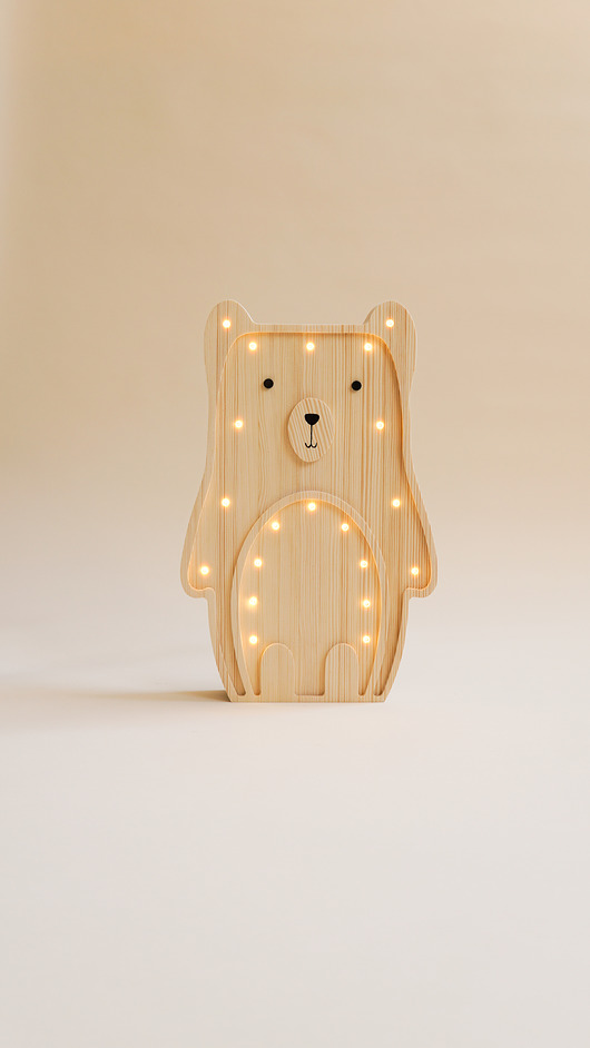 lampy do pokoju dziecka Drewniana Lampka Miś - Natural