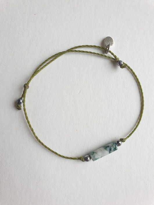bransoletki na sznurku Bransoletka BOHO sznurkowa zieleń khaki, agat mszysty, hematyt
