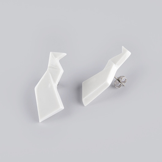 Kolczyki z Porcelany Origami Paw Białe StehlikDesign