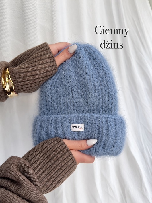 czapki damskie Puszysta czapka Cloud wełna merino alpaka *ciemny dżins*
