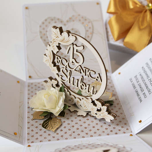 kartki scrapbooking 15 rocznica ślubu, kryształowe gody, exploding box, kartka 3d