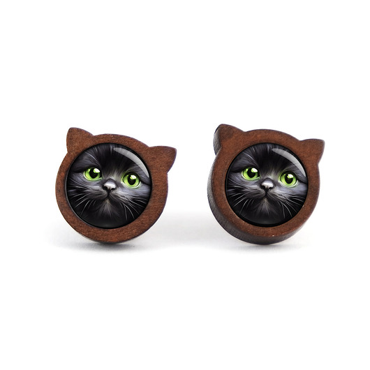 kolczyki drewniane Kolczyki drewniane - Czarny kot - sztyfty