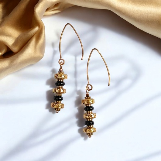 kolczyki z kamieniami GLAM! złota lawa, onyks, hematyt : kolczyki długie