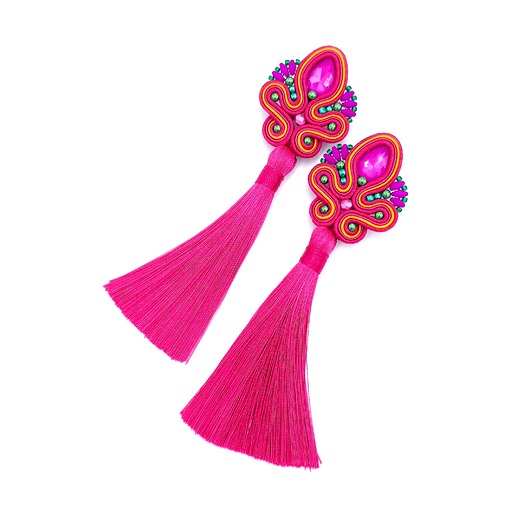 kolczyki soutache Cosima kolczyki sutasz z chwostami fuksjowe długie kolorowe na lato
