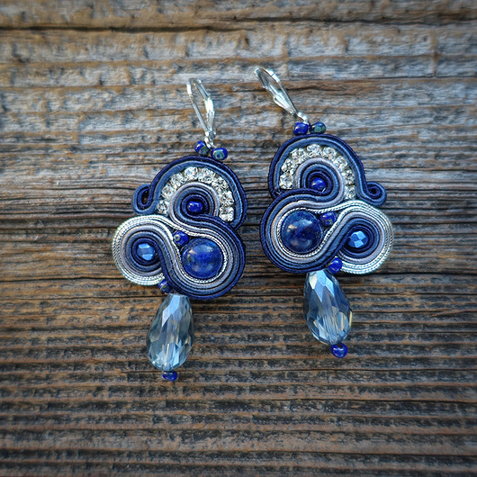 kolczyki soutache Granatowo-szare kolczyki soutache