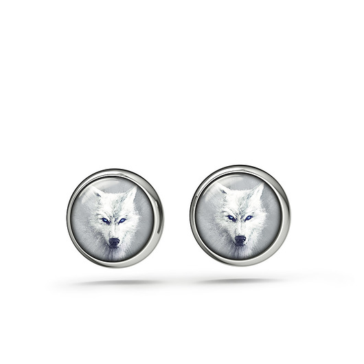 kolczyki szklane Kolczyki mini - Biały wilk - sztyfty