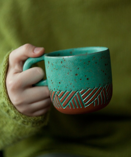 kubki Kubek z jodełką turkus satynowy