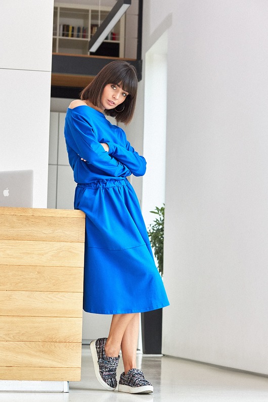 sukienki midi damskie Sukienka rozkloszowana- chabrowa (B-087)