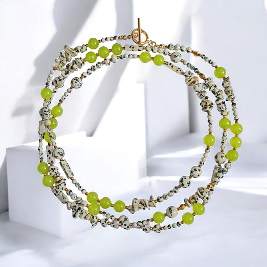korale UNIKATOWY sznur kamieni 120cm : naszyjnik : jaspis i jadeit LIMONKA