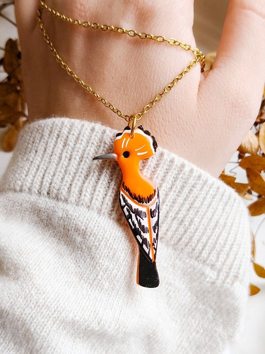 wisiory Naszyjnik z dudkiem, biżuteria z ptakiem, prezent dla miłośnika lasu