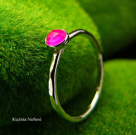 pierścionki srebrne Pierścień Drobinek - Fuksjowy Agat Srebro