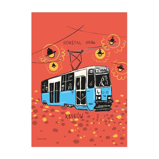 Plakat A4 Kraków Tramwaj Konstal 105Na Gliniana Kura