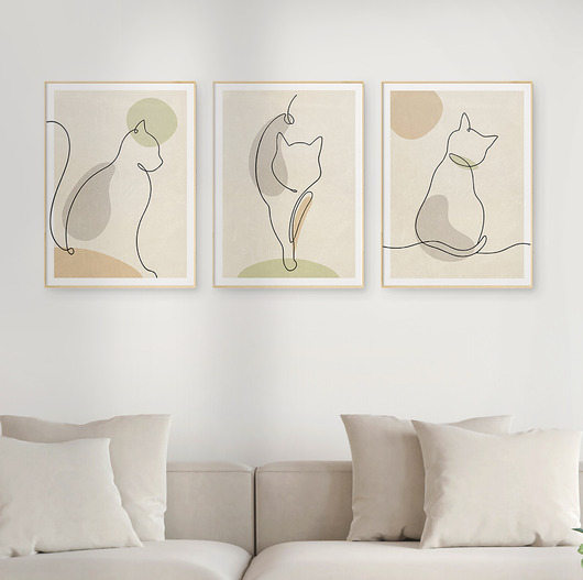 plakaty Zestaw 3 stylowych plakatów w stylu Boho, zwierzęta, kot, line art.
