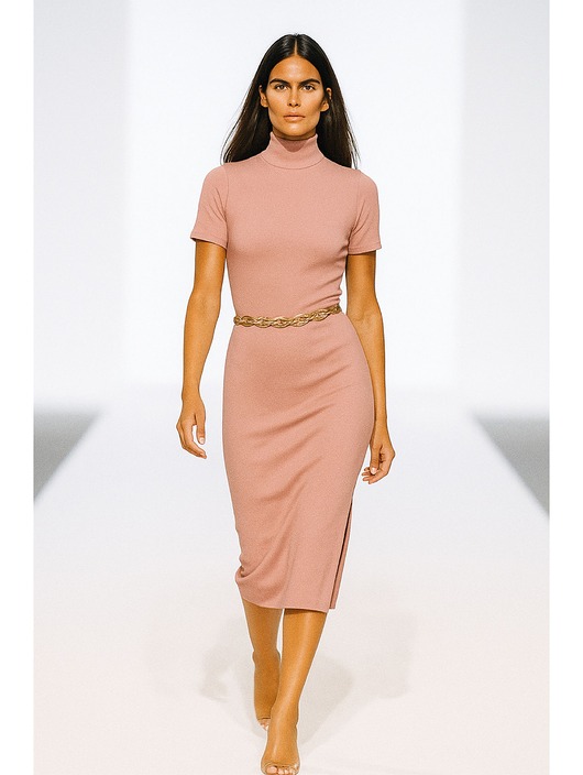 sukienki midi damskie Sukienka pudrowy róż YY300058