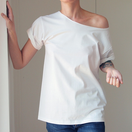 t-shirt damskie Biały Oversize bez nadruku