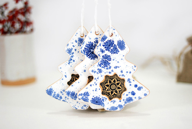 ozdoby choinkowe Ceramiczne ozdoby świąteczne choinki - zima