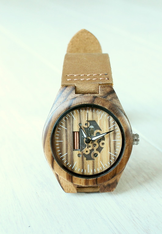 Drewniany zegarek SKELETON MINI zebra EkoCraft