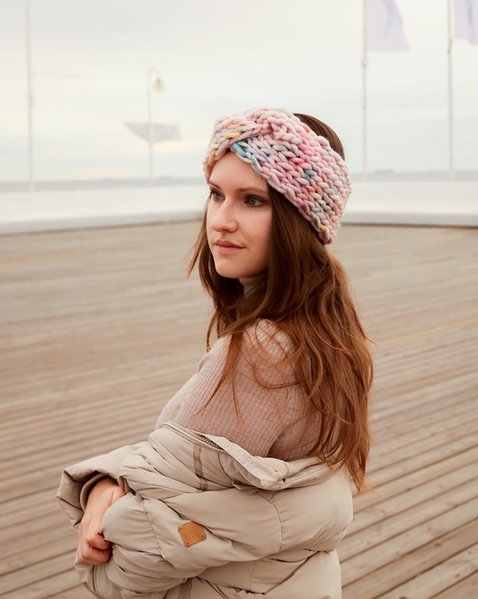 opaski do włosów Kolorowa opaska turban z grubej wełny pastelowa