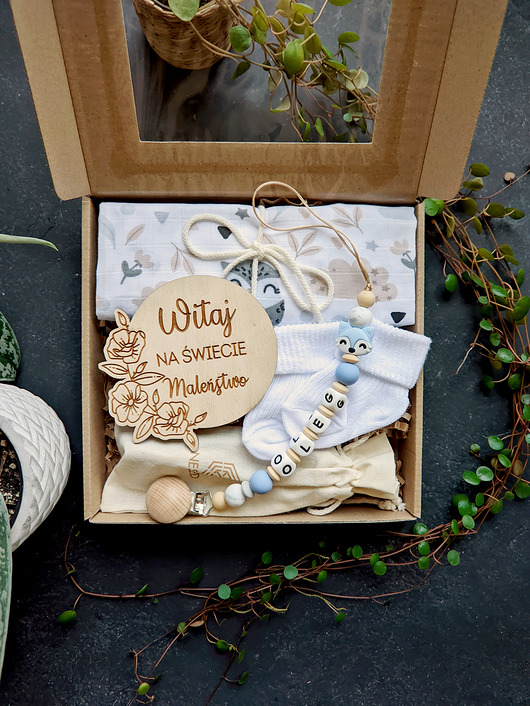 gryzaki i śliniaki dla dzieci Pudełko prezentowe dla niemowlaka, zawieszka do smoczka