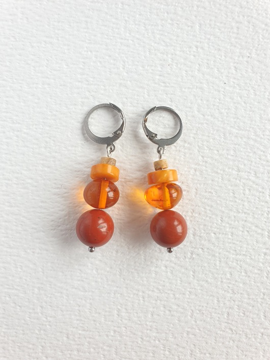 kolczyki z kamieniami Kolczyki z bursztynem SZASZŁYK, wiszące, jaspis czerwony